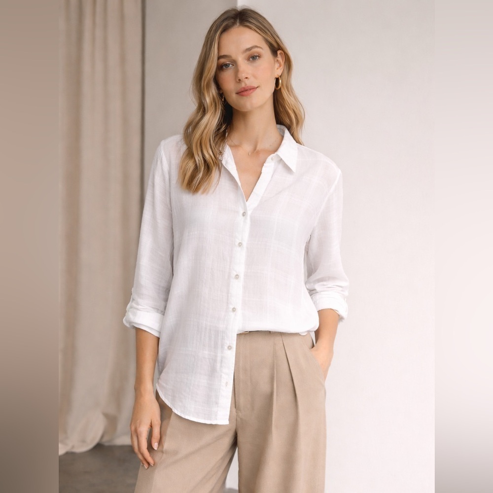 Eden & Olivia top Textured Button Front Shirt button down relaxed Poplin summer